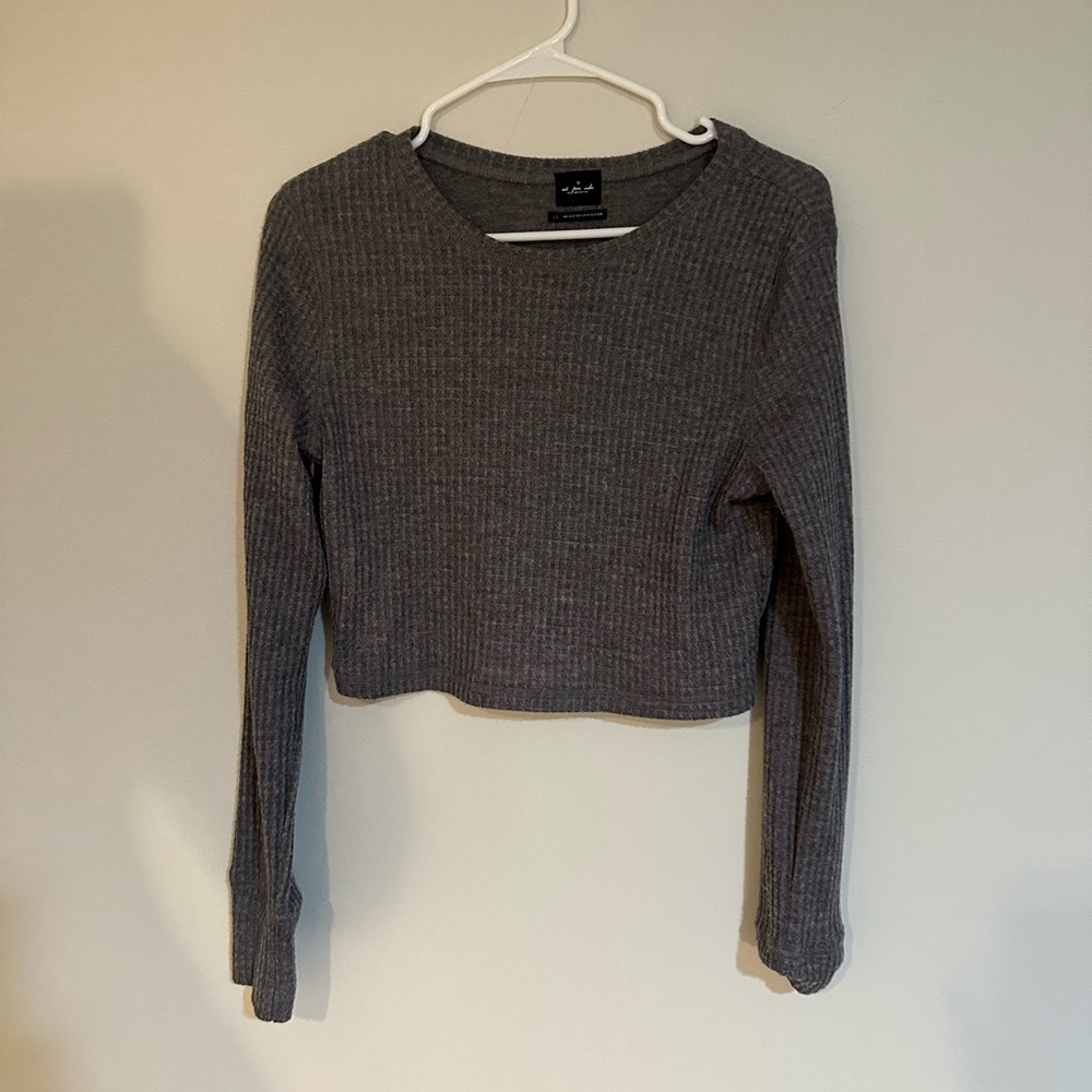 Gray Ribbed Knit Long Sleeve Top